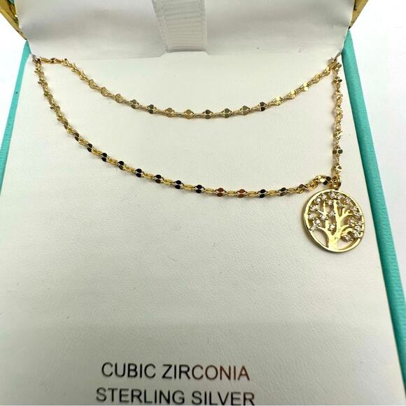 Tabitha Webb Tree Of Life Necklace NIB 925 Gold Vermeil chain Minimalist 17" - Picture 12 of 13